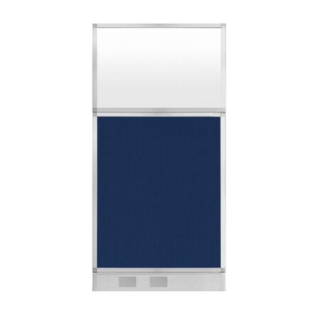 Versare Hush Panel Configurable Cubicle Partition 3' x 6' Navy Blue Fabric Frosted Window w/ Cable Channel 1856303-3